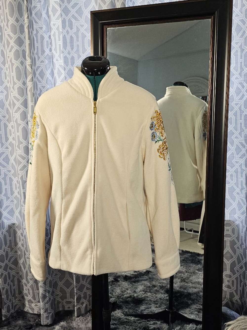 Bob Mackie Wearable Art Floral Fleece Jacket, Vintage Size M
